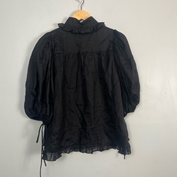 Lu•ciee Valerie Ramie Shirt black eco-friendly button collar blouse size small - Picture 10 of 11